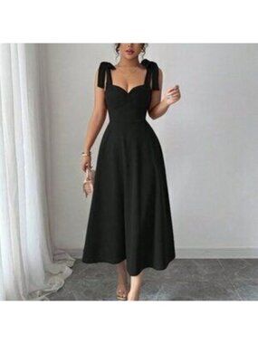 Black Elegant Women's Romantic A-Line Sleeveless Dress